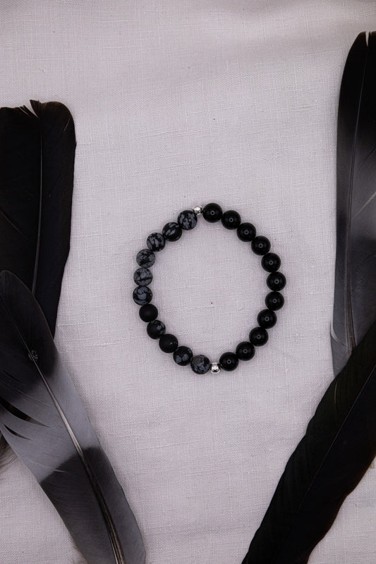 Armband scharzer Turmalin & Schneeflockenobsidian