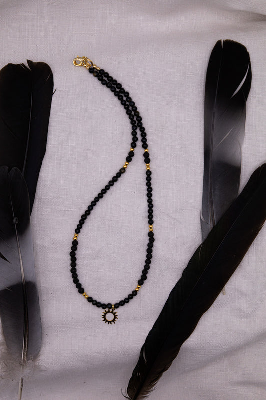 Halskette schwarzer Turmaln & Lava Stein