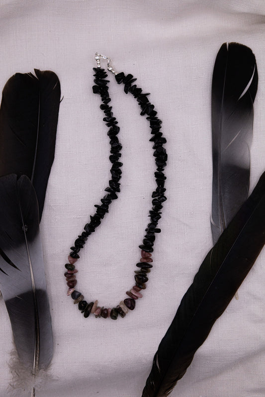 Halskette mit Turmalin & schwarzem Turmalin