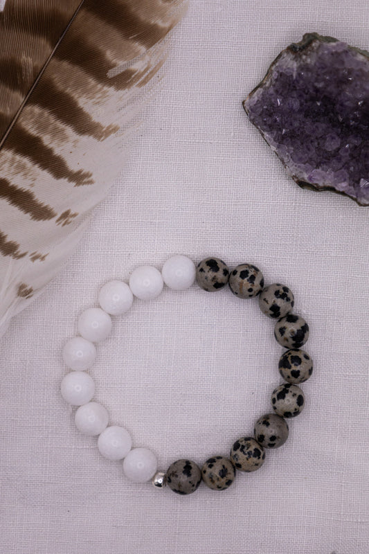 Nebellicht - weiße Jade & Dalmatiner Jaspis