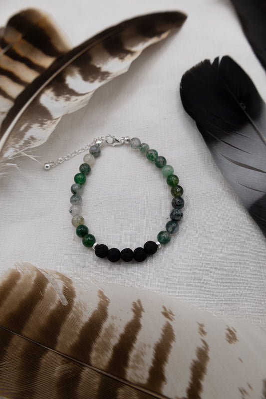 Armband mit Moosachat & Lava Perle